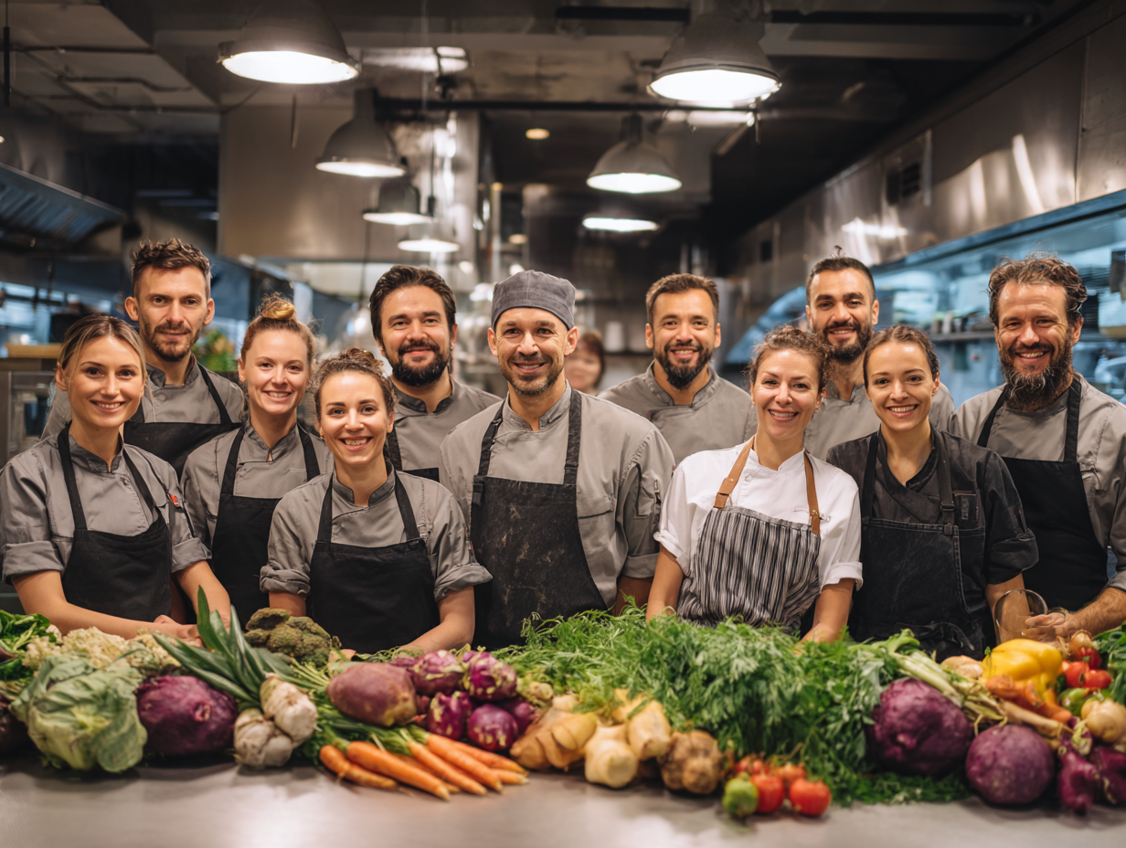 Команда дієтологів та кулінарів працює над створенням збалансованих рецептів у професійній кухні